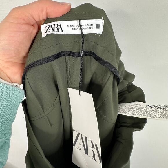 Zara Olive Green Elastic High Waist Cargo Ankle Length Trousers - Picture 5 of 8